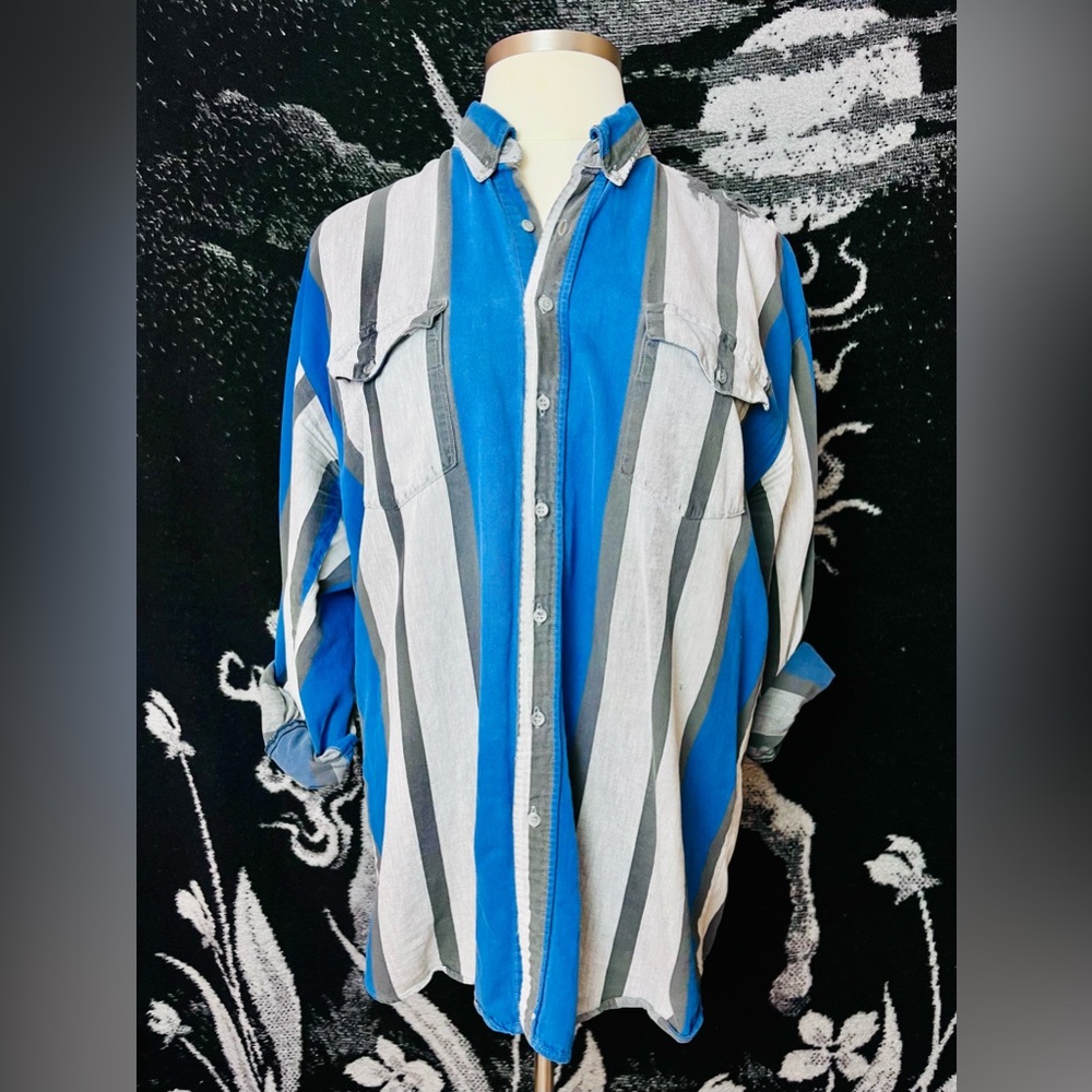 VTG 1990s Rodeo Blue Striped Men's Button Down Shirt